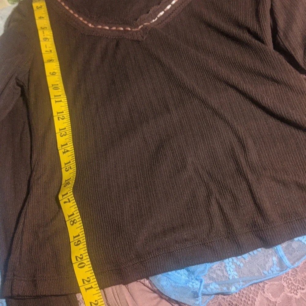 Free People NWOT Only You Top sz SML, MED & LRG in Brown with Pink Ribbon Trim